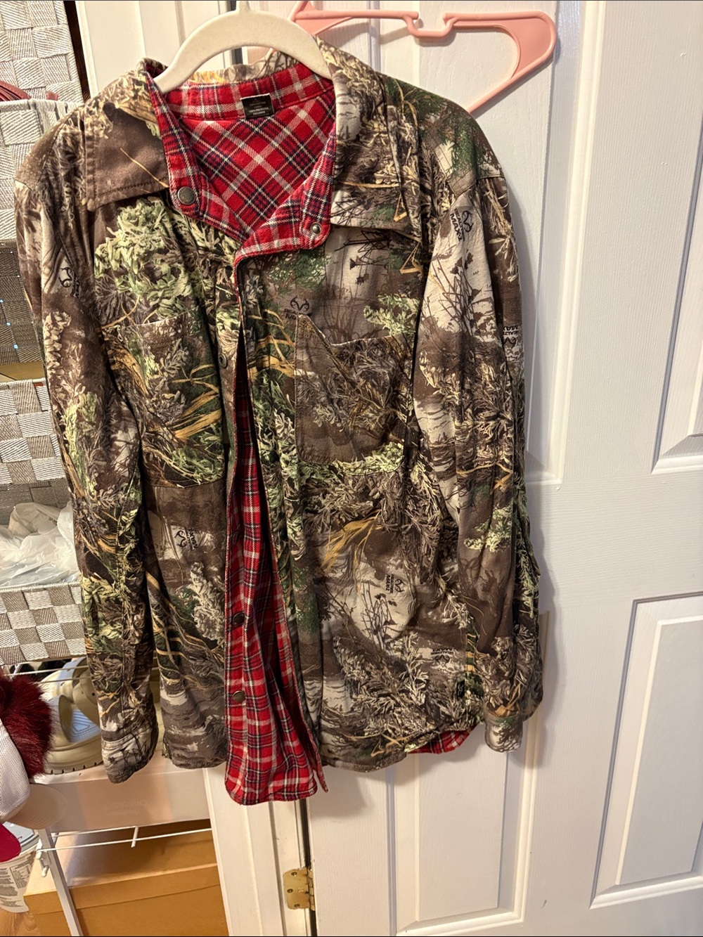 Camo Hunting Jacket with Red Plaid Lining buck commander large reversible